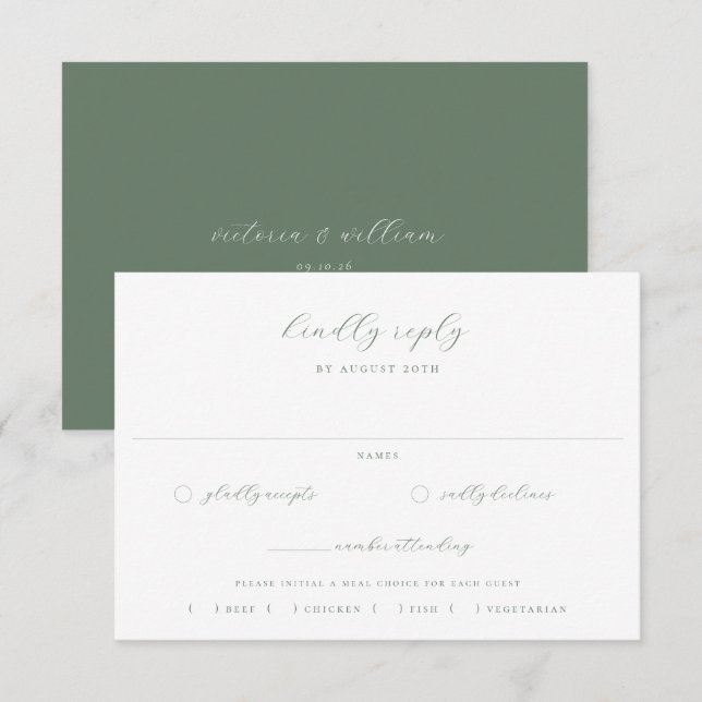 Tarjeta De Confirmación De Asistencia Elección de la comida del Boda verde sabio (Anverso / Reverso)