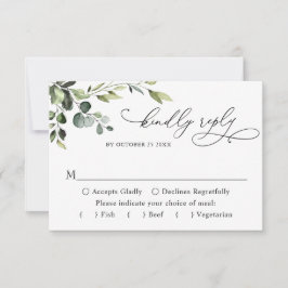 Tarjeta De Confirmación De Asistencia ELECCIÓN DE LA COMIDA Eucalyptus Boda acuarela Flo