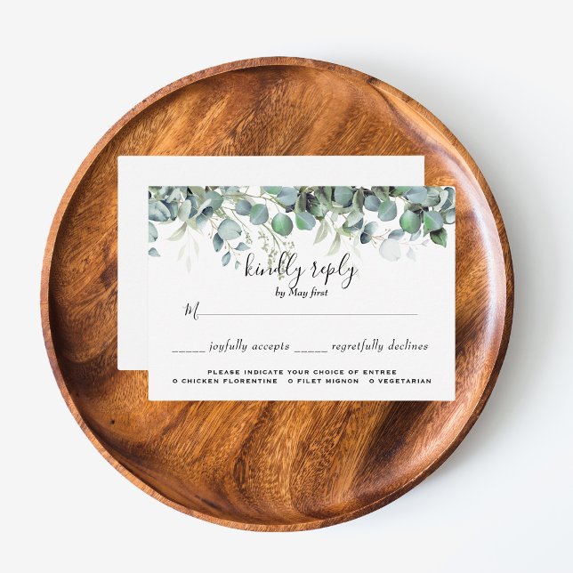 Tarjeta De Confirmación De Asistencia Elección sencilla de Boda Eucalyptus Greenery (Simple Eucalyptus Greenery Wedding Party Supplies)