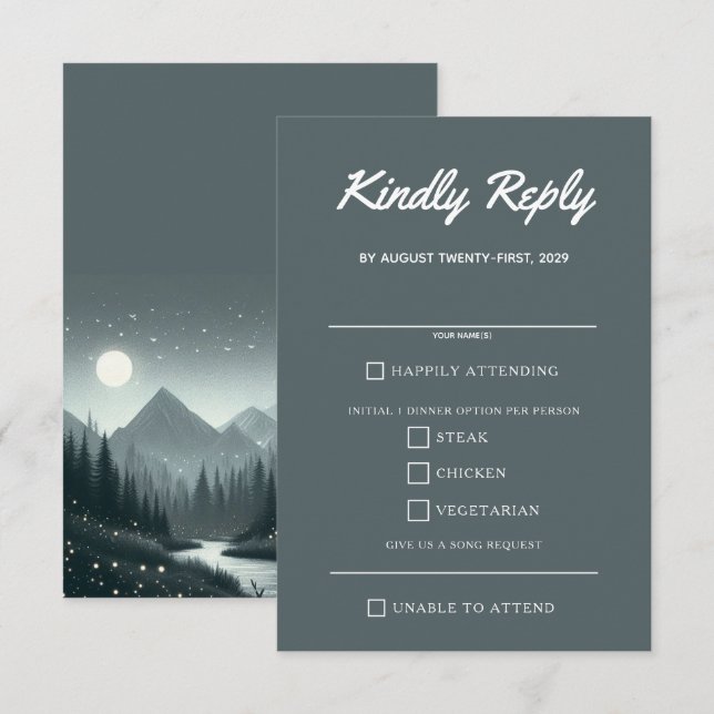 Tarjeta De Confirmación De Asistencia Elecciones de comida mágica de montaña (Anverso / Reverso)