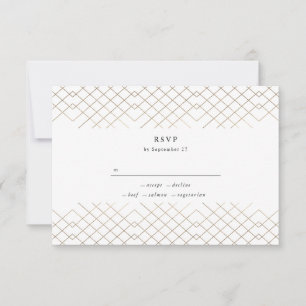 Tarjeta De Confirmación De Asistencia Elegancia blanca dorada Diamante Geo Deco Boda
