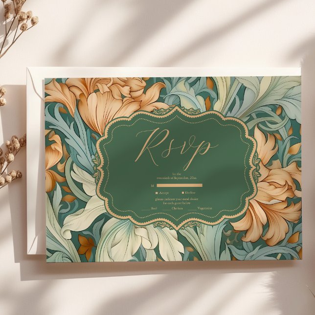 Tarjeta De Confirmación De Asistencia Elegancia de época William Morris Boda Floral (Subido por el creador)