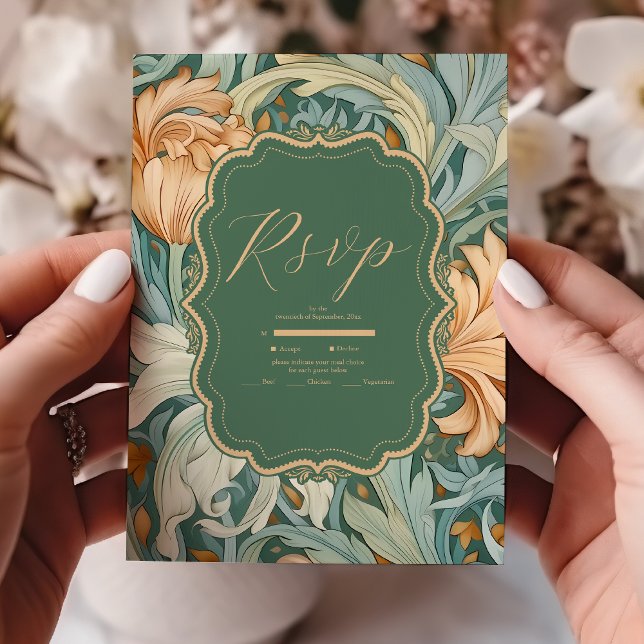 Tarjeta De Confirmación De Asistencia Elegancia de época William Morris Boda Floral (Subido por el creador)