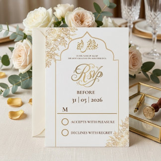 Tarjeta De Confirmación De Asistencia Elegancia de la Mezquita Floral Dorada Nikah Boda 