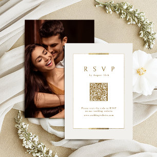 Tarjeta De Confirmación De Asistencia Elegancia enmarcada Boda de código QR de clase mod