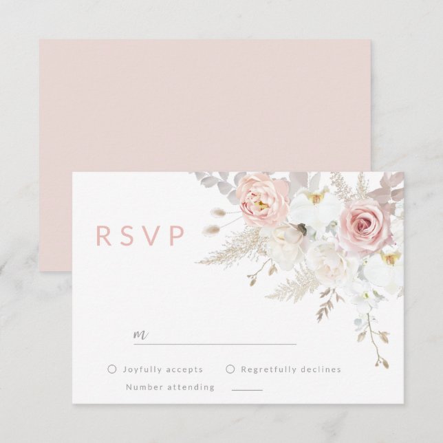 Tarjeta De Confirmación De Asistencia Elegancia espléndida: Boda floral blanco y Rubor (Anverso / Reverso)