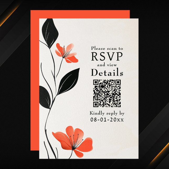 Tarjeta De Confirmación De Asistencia Elegancia floral moderna Audaz Blooms audaces Boda (Modern Floral Elegance Bold Blooms QR Code Wedding RSVP Card)