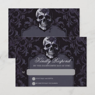Tarjeta De Confirmación De Asistencia Elegancia gótica Purple Boho Skull Boda