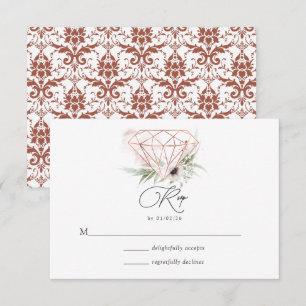 Tarjeta De Confirmación De Asistencia Elegancia Rústica Diamante Geométrico Bronce Boda
