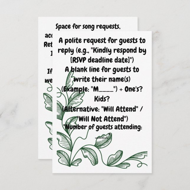 Tarjeta De Confirmación De Asistencia Elegancia Verde  Hoja Verde Gráfica de Acento (Anverso / Reverso)