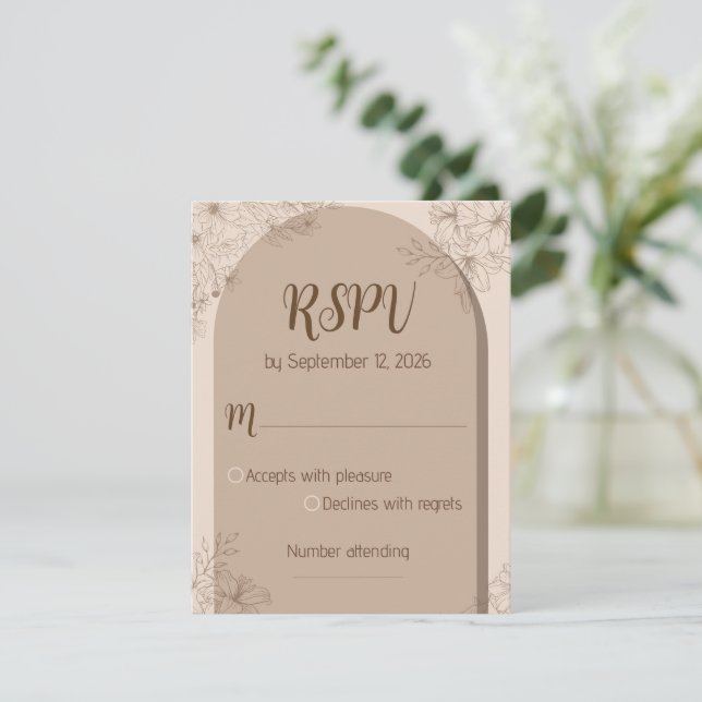 Tarjeta De Confirmación De Asistencia Elegant Beige Floral Wedding RSPV card (Anverso de pie)