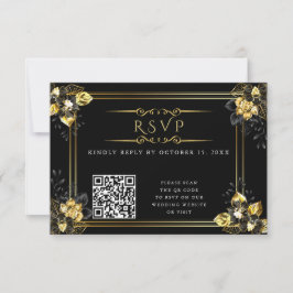 Tarjeta De Confirmación De Asistencia Elegant black and gold summer wedding