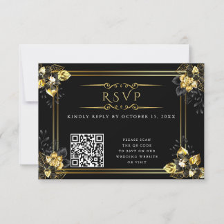 Tarjeta De Confirmación De Asistencia Elegant black and gold summer wedding