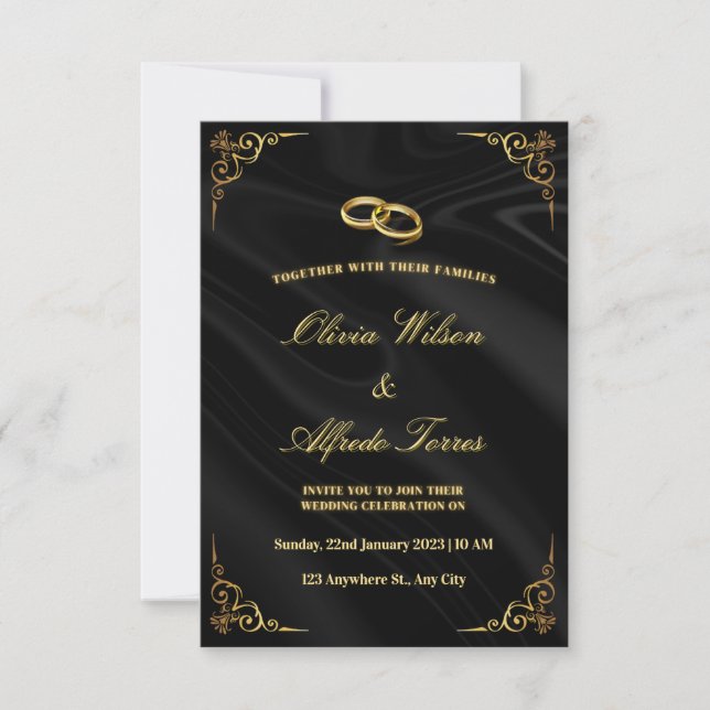 Tarjeta De Confirmación De Asistencia Elegant Black and Gold Wedding Invitation (Anverso)