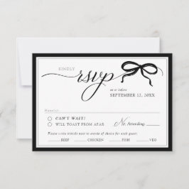 Tarjeta De Confirmación De Asistencia Elegant Black and White Bow Simple Classic Wedding
