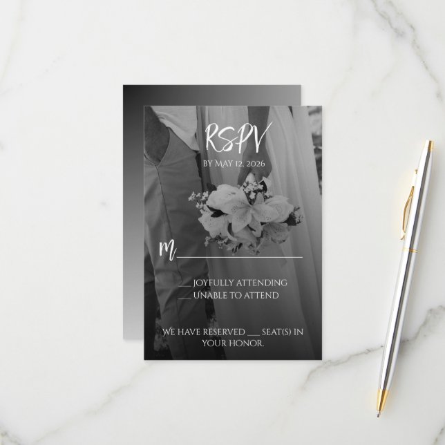 Tarjeta De Confirmación De Asistencia Elegant Black And White RSPV Card (Anverso/Reverso In Situ)