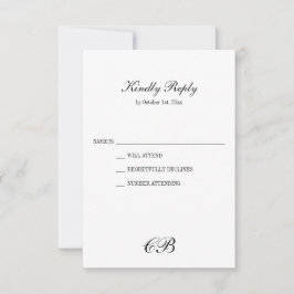 Tarjeta De Confirmación De Asistencia Elegant Black and White Script Monogram Wedding