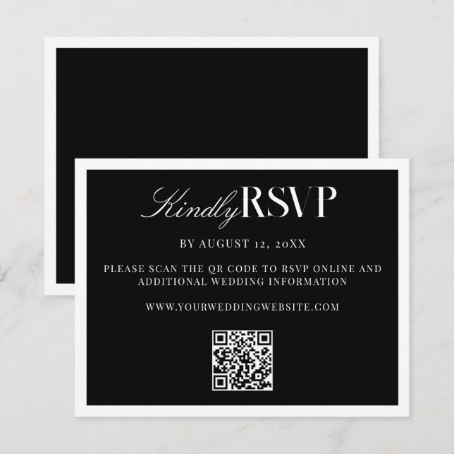 Tarjeta De Confirmación De Asistencia Elegant Black and White Wedding (Anverso / Reverso)