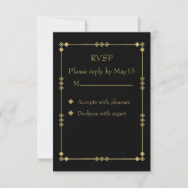 Tarjeta De Confirmación De Asistencia Elegant Black & Gold Art Deco RVSP