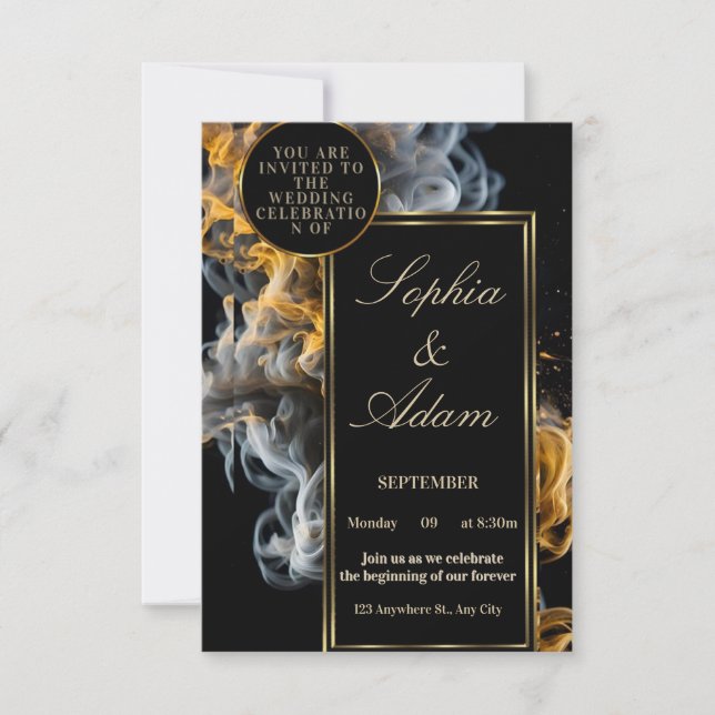Tarjeta De Confirmación De Asistencia Elegant Black & Gold Wedding Invitation (Anverso)