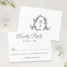 Tarjeta De Confirmación De Asistencia Elegant Black Victorian Floral Wedding