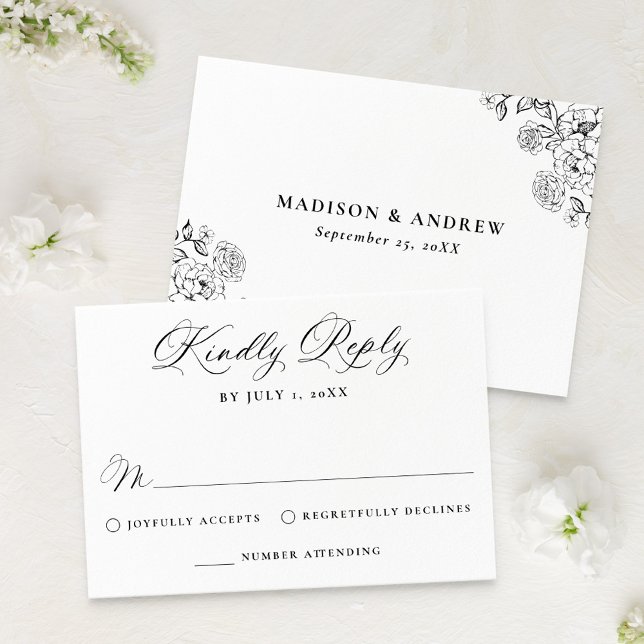 Tarjeta De Confirmación De Asistencia Elegant Black Victorian Floral Wedding (Subido por el creador)
