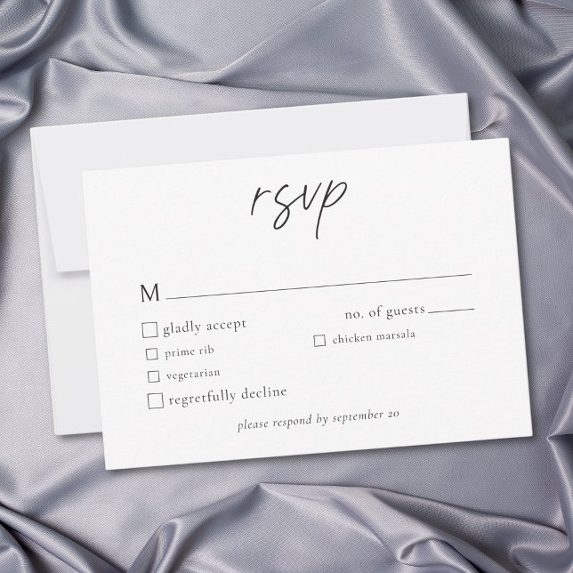 Tarjeta De Confirmación De Asistencia Elegant Black White Minimalist Wedding (Elegant Black White Minimalist Wedding RSVP Card)