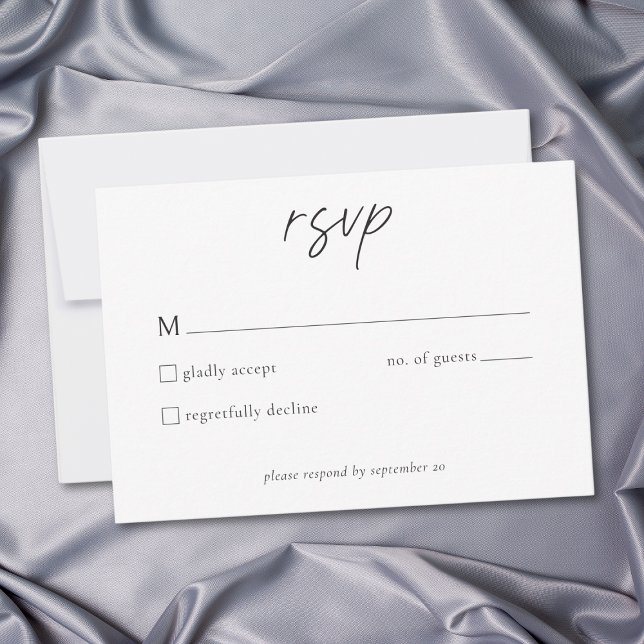 Tarjeta De Confirmación De Asistencia Elegant Black White Minimalist Wedding (Elegant Black White Minimalist Wedding RSVP Card)