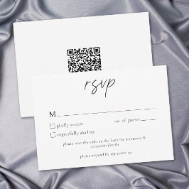 Tarjeta De Confirmación De Asistencia Elegant Black White Minimalist Wedding QR
