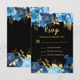 Tarjeta De Confirmación De Asistencia Elegant Blue and Gold Flowers Sweet Sixteen