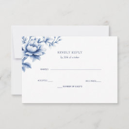 Tarjeta De Confirmación De Asistencia Elegant Blue Chinoiserie Floral Botanical Wedding