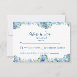 Tarjeta De Confirmación De Asistencia Elegant Blue Floral Wedding 