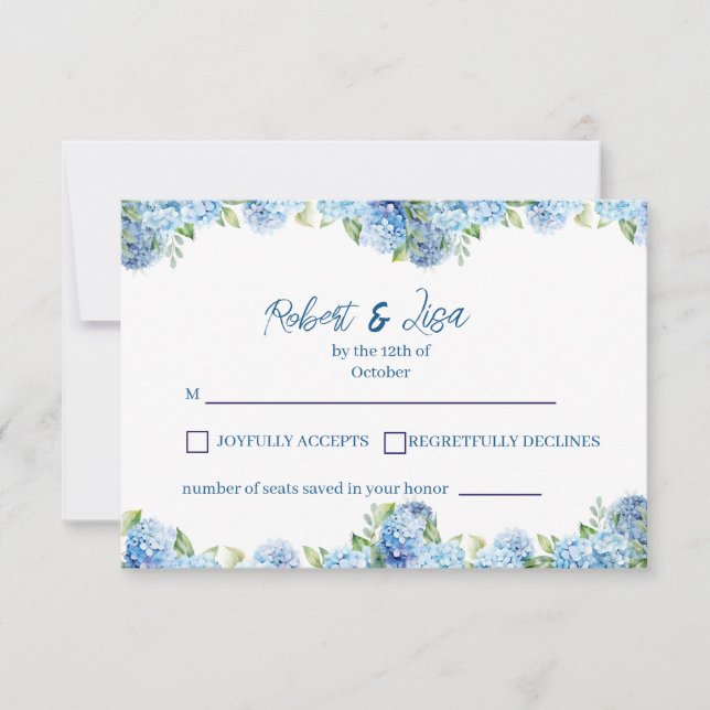 Tarjeta De Confirmación De Asistencia Elegant Blue Floral Wedding  (Anverso)