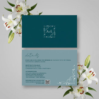 Tarjeta De Confirmación De Asistencia Elegant Blue Floral Wedding Details Card