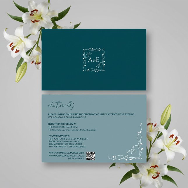 Tarjeta De Confirmación De Asistencia Elegant Blue Floral Wedding Details Card (Subido por el creador)