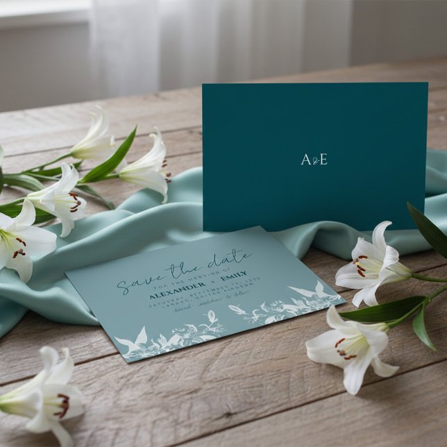Tarjeta De Confirmación De Asistencia Elegant Blue Floral Wedding Save the Date Card (Subido por el creador)