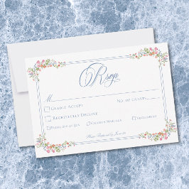 Tarjeta De Confirmación De Asistencia Elegant Blue Pastel Wildflower Border Wedding