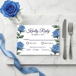 Tarjeta De Confirmación De Asistencia Elegant Blue Rose Watercolor Floral Meal Choice