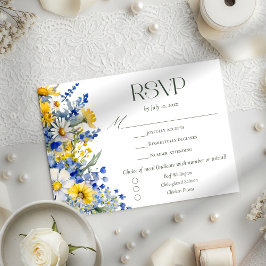 Tarjeta De Confirmación De Asistencia Elegant Blue Yellow Wildflower Wedding Meal Choice