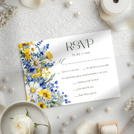 Tarjeta De Confirmación De Asistencia Elegant Blue Yellow Wildflower Wedding Meal Choice