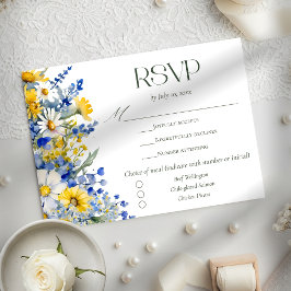 Tarjeta De Confirmación De Asistencia Elegant Blue Yellow Wildflower Wedding Meal Choice