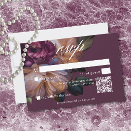 Tarjeta De Confirmación De Asistencia Elegant Burgundy Classic Moody Floral Wedding QR