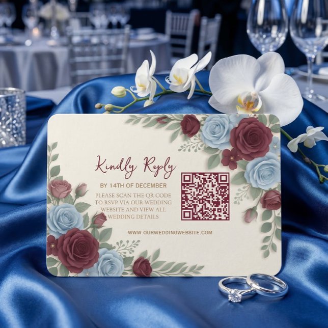 Tarjeta De Confirmación De Asistencia Elegant Burgundy Floral Modern QR Code Wedding (Subido por el creador)