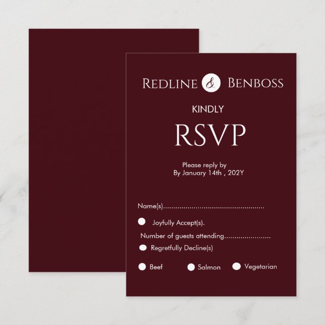 Tarjeta De Confirmación De Asistencia Elegant Burgundy Minimalist Wedding  (Anverso / Reverso)