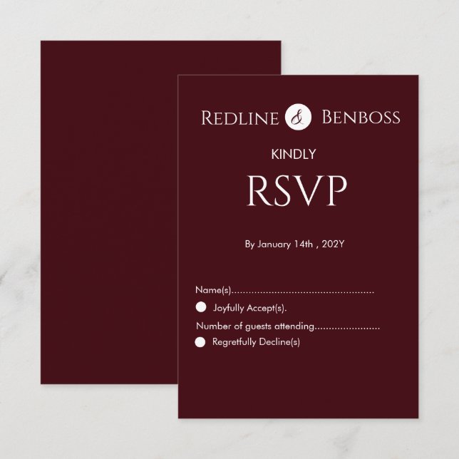 Tarjeta De Confirmación De Asistencia Elegant Burgundy Minimalist Wedding  (Anverso / Reverso)
