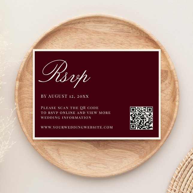 Tarjeta De Confirmación De Asistencia Elegant Burgundy Old Money QR Code Wedding (Subido por el creador)