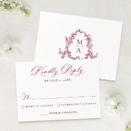 Tarjeta De Confirmación De Asistencia Elegant Burgundy Victorian Floral Wedding