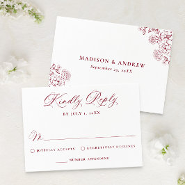 Tarjeta De Confirmación De Asistencia Elegant Burgundy Victorian Floral Wedding