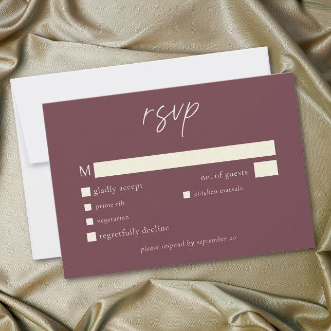 Tarjeta De Confirmación De Asistencia Elegant Burgundy Wine Minimalist Wedding (Elegant Burgundy Wine Minimalist Wedding RSVP Card)