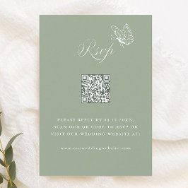 Tarjeta De Confirmación De Asistencia Elegant Calligraphy Sage Green Wedding QR Code